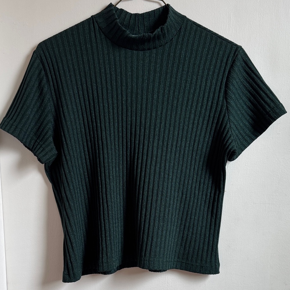 Fashion Bug Ribbed Dark Green Mock Neck Top